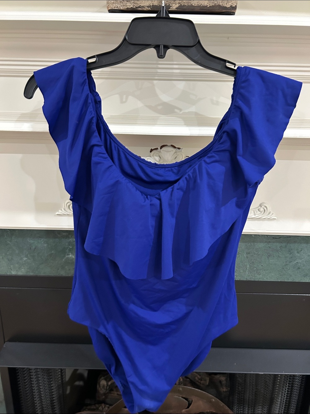 Trina Turk Royal Blue Ruffled Scoop Bodysuit